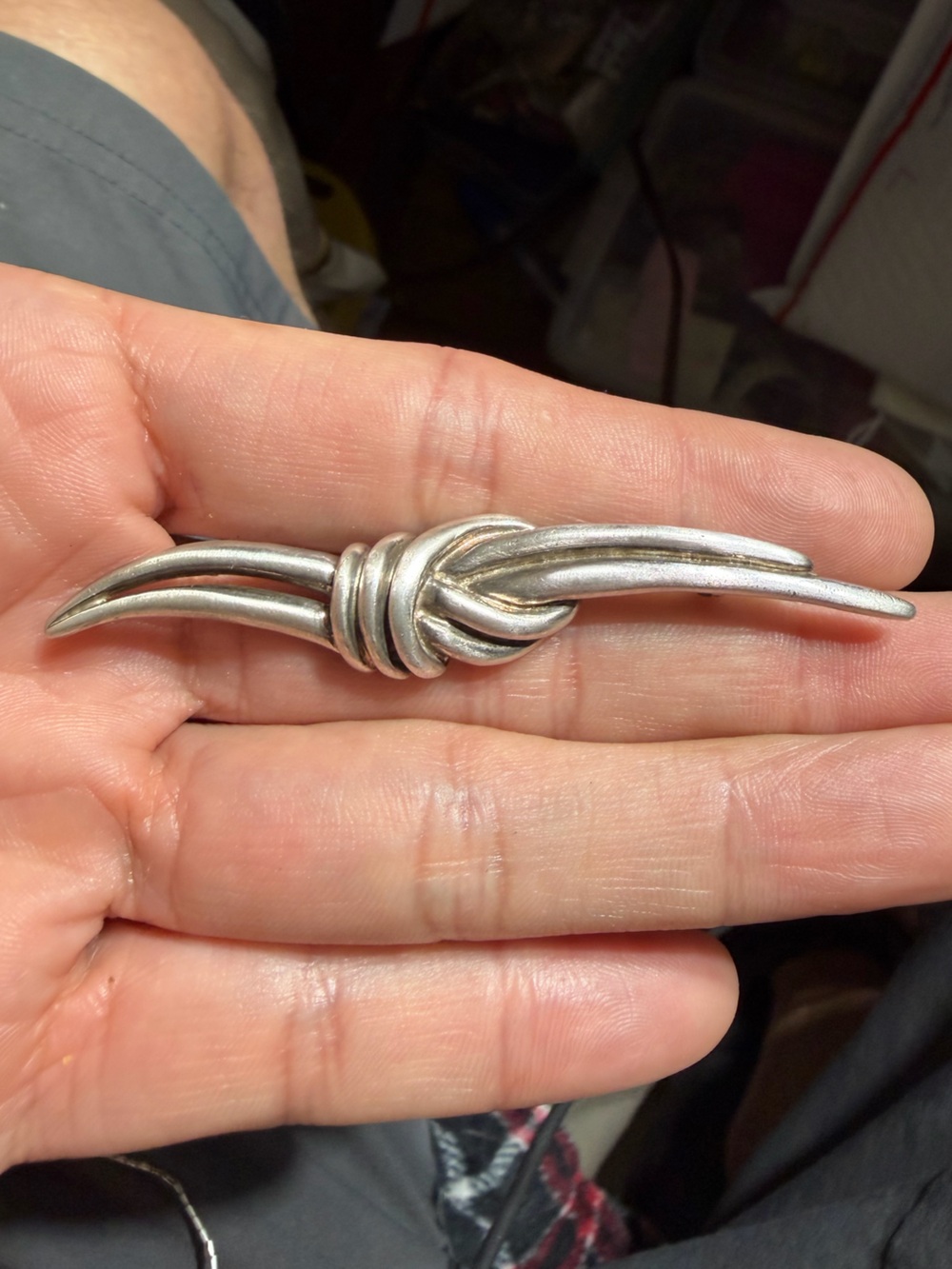 Vintage Sterling Silver-Tone Knotted Ribbon Brooch